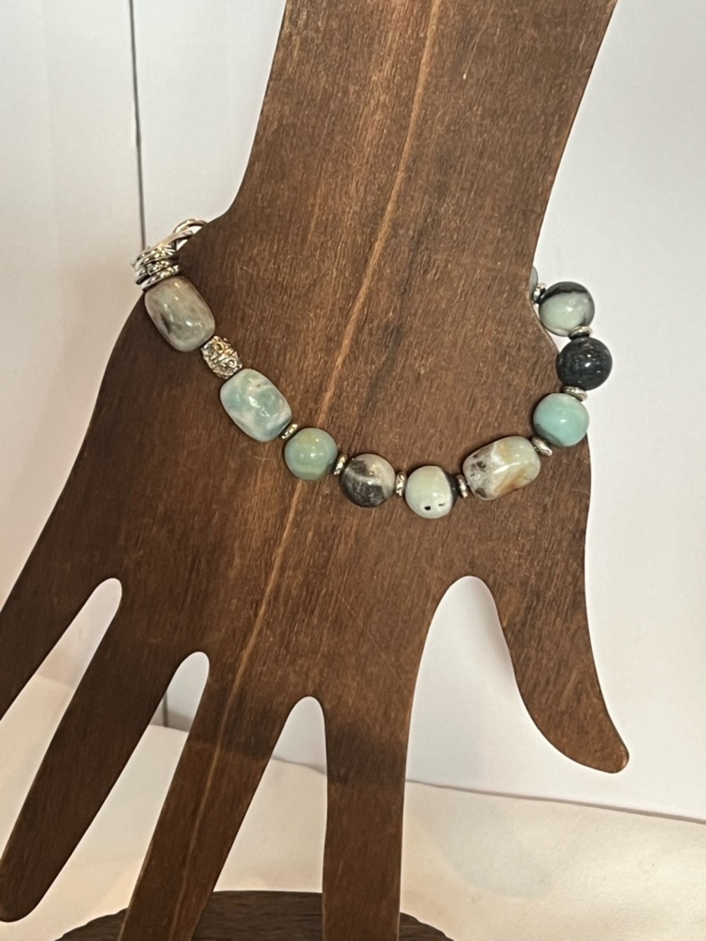 Pale Aqua and Gray Natural Stone Beaded Women’s Bracelet